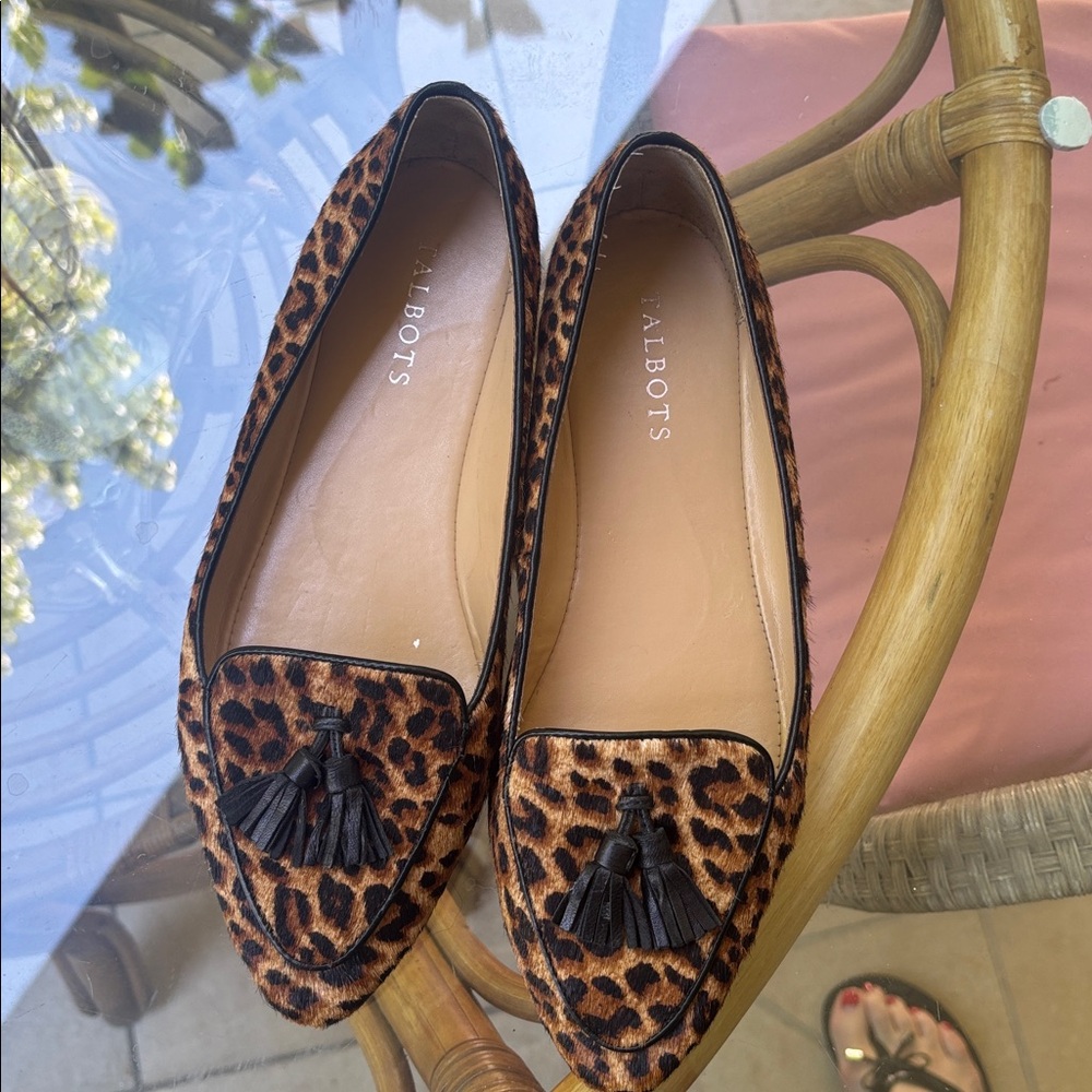 Talbots Leather Leopard Ponyhair Loafers Chic Ponyhair Driving Flats- 8.5 Wide